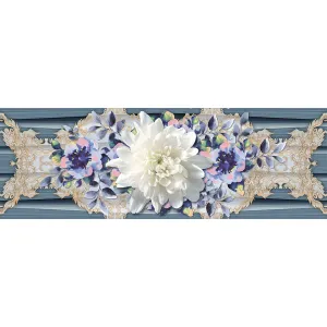 FAIANTA BALENO AQUA HL - 25X75 cm, ceramica glazurata lucioasă, rectificată, cu imprimeu floral elegant pe fundal albastru închis, ideală pentru accente rafinate în băi sau bucătării.