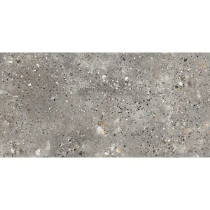 GRESIE LILARC GRIS - 60X120 cm, portelanată, rectificata, mată, cu aspect Terrazzo gri și finisaj modern, ideală pentru interioare și exterioare elegante.