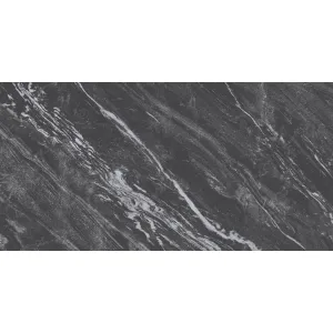 GRESIE MONTANA MYSTERIOUS - 60X120 cm, portelanata, rectificata, finisaj mat structurat, negru intens cu venaturi albe, potrivită pentru interior și exterior, pardoseală sau pereți.