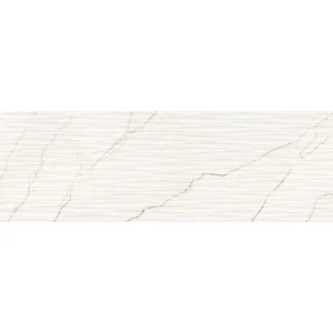 FAIANTA G DONNA HL 02 - 30X90 cm, ceramica glazurata, rectificata, culoare crem cald cu vene aurii, aspect marmorat și textură 3D tip valuri, finisaj mat cu accente lucioase, ideală pentru pereți interiori eleganți.