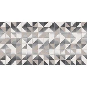 FAIANTA 32344-METALLIC GIN - 30X60 cm, ceramica glazurată, rectificată, în nuanțe gri-bej cu model geometric și accente metalice, finisaj mat, recomandată pentru placarea pereților interiori.