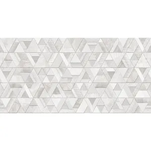 FAIANTA MARMETTA GREY DÉCOR-1 - 40X80 cm, ceramica glazurată, rectificată, în nuanțe de gri deschis și alb, decor geometric în relief, cu detalii discrete florale, finisaj mat, recomandată pentru placarea pereților interiori.