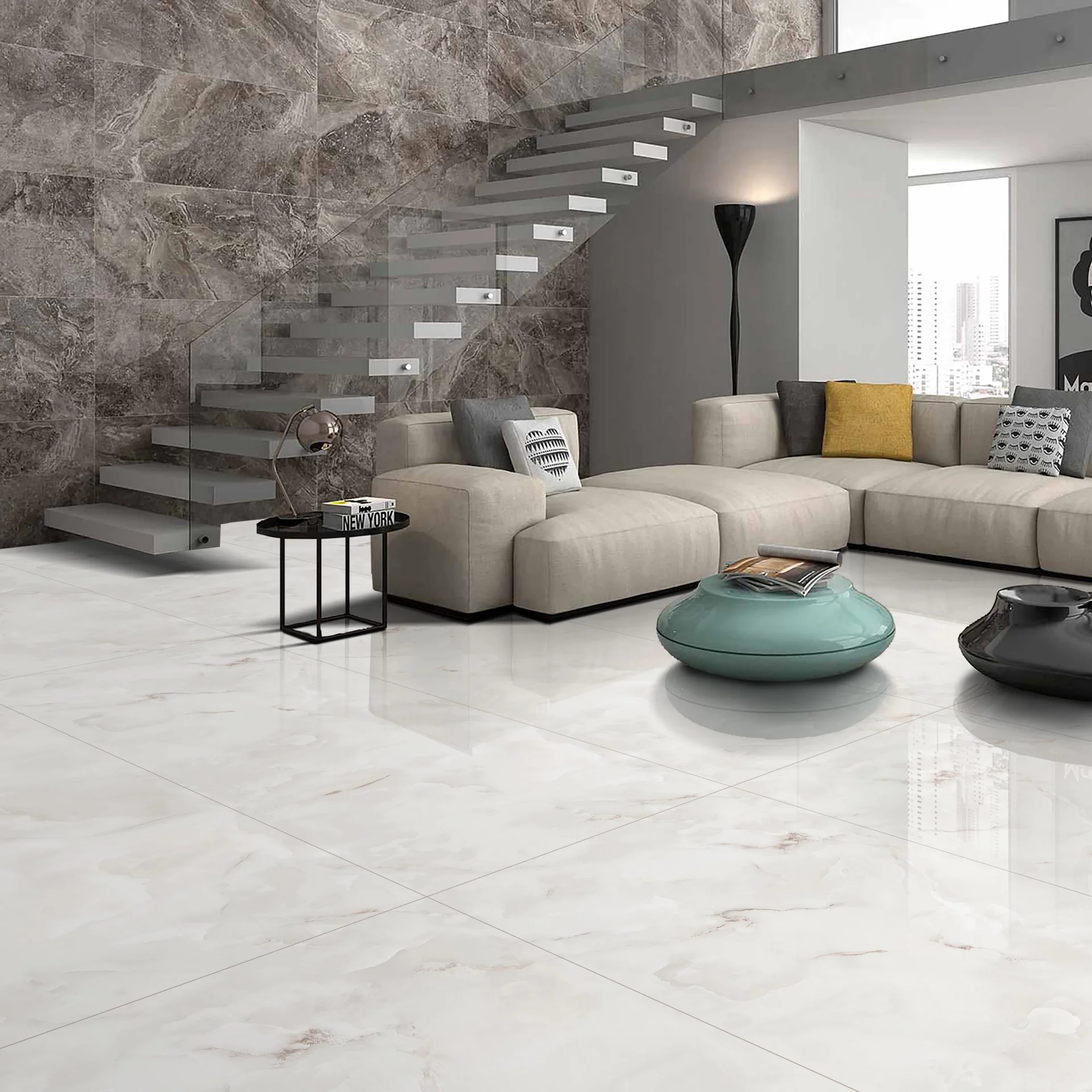 eRiNGo　1001 GRESIE ORIS WHITE ENDLESS - 60X120 cm, portelanata, finisaj lucios