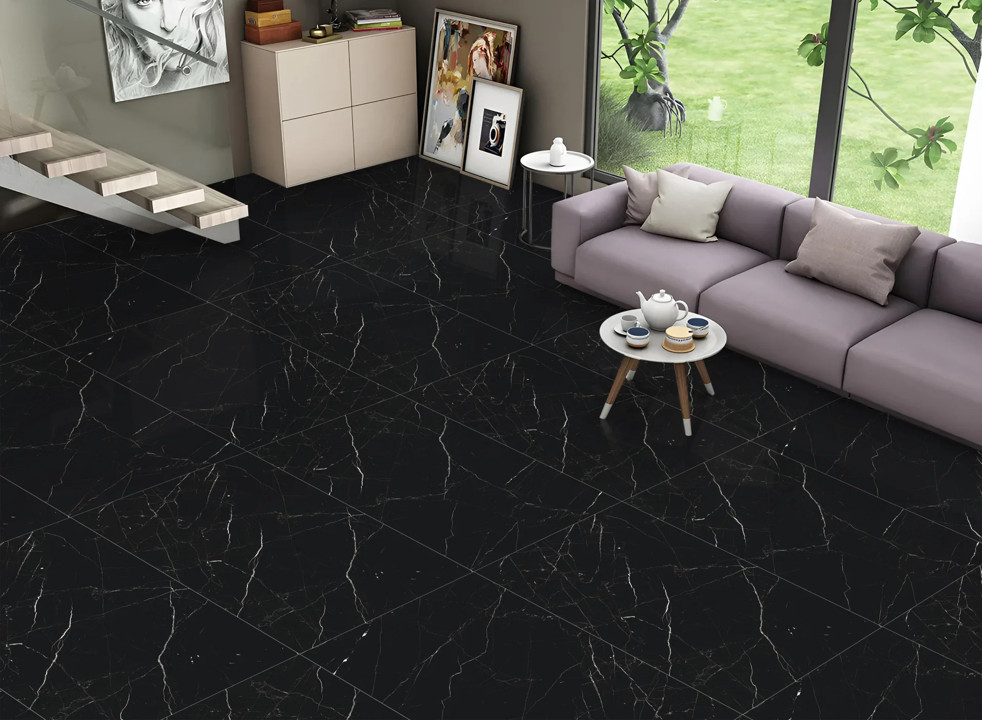 Gresie portelanata, CRACKLE BLACK 60X120, super lucioasa High