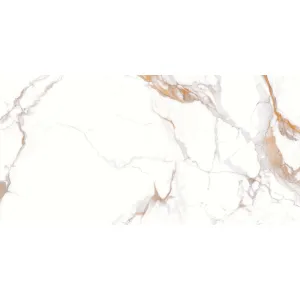 Gresie 90X180 cm aspect marmură White Canyon, albă cu venaturi maro si gri, porțelanată, color body pastă albă, sintered stone, finisaj lucios