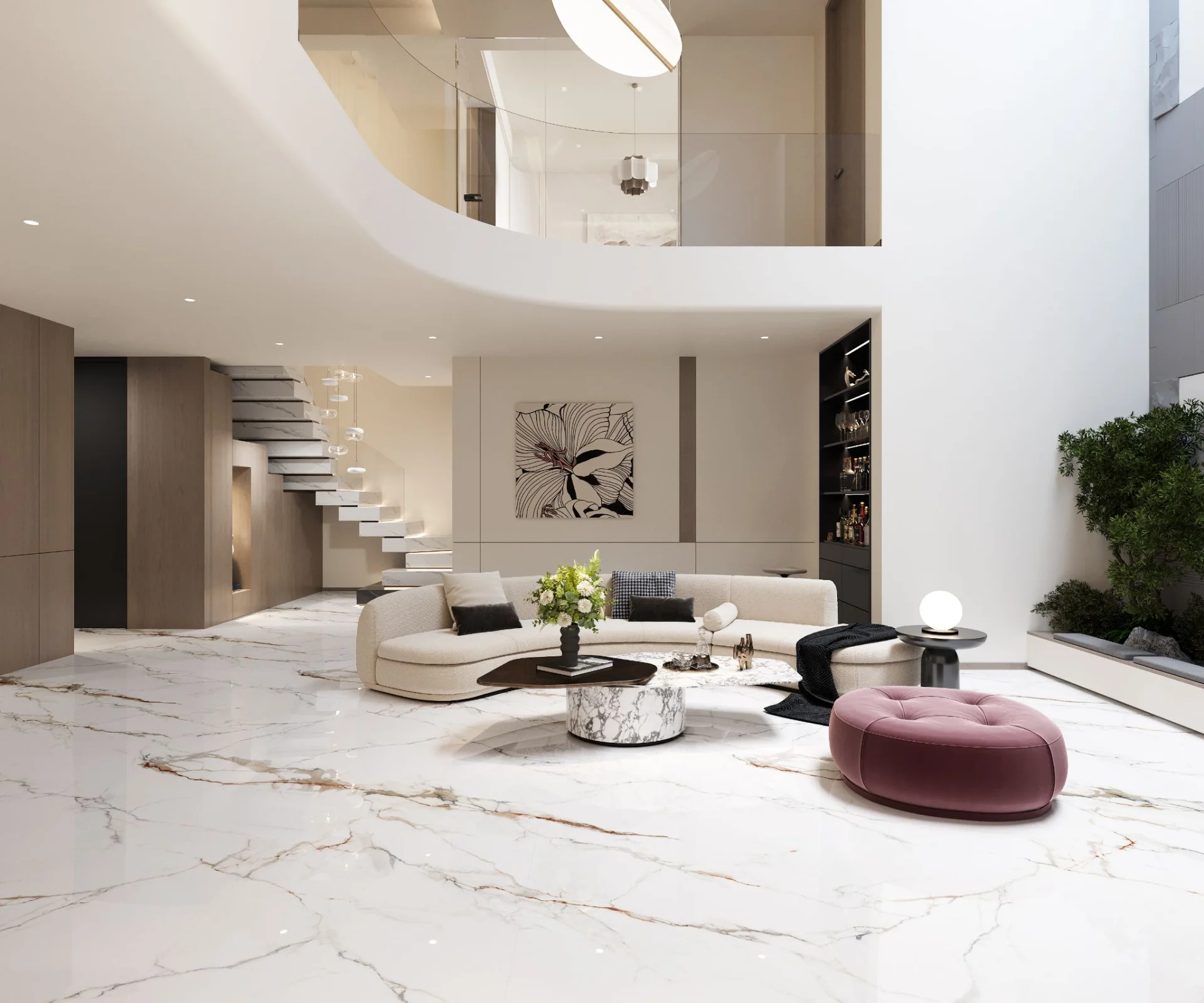 Gresie 90X180 cm aspect marmură White Canyon, albă cu venaturi maro si gri, porțelanată, color body pastă albă, sintered stone, finisaj lucios