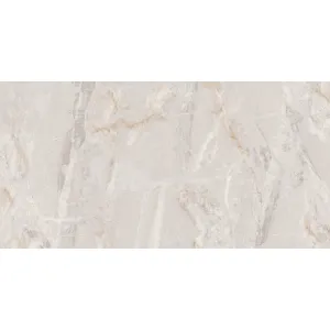 GRESIE MATRIX BIANCO - 60X120 cm, porțelanată, lucioasă, rectificată, aspect de marmura naturala în nuanțe de alb-gri deschis cu nervuri subtile bej, potrivită pentru interioare moderne și elegante.