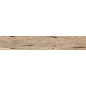 GRESIE 6803 TAURAS WOOD ALMOND - 19.5X120 cm, porțelanată, glazurata, rectificata, aspect lemn, în nuanțe de maro-almond cu accente mai închise și efecte metalice discrete, ideală pentru interioare moderne și rezistente.