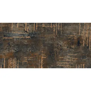 PLACA DECOR ABSTRACT DECOR - 80X160 cm, portelanata, rectificata, in nuanțe de maro, cupru și gri, finisaj mat cu inserții lucioase, ideală pentru placarea peretilor și obținerea unui efect artistic modern.