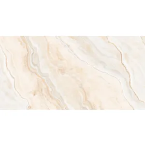 GRESIE ONYX FANTASY-B - 60X120 cm, porțelanată-glazurată, lucioasă, tonuri calde de bej cu efect onix, perfectă pentru spații sofisticate, interior și exterior.