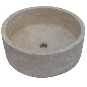 LAVOAR DIN TRAVERTIN LIGHT AC1 - 42x15 cm, rotund, finisaj mat, montaj pe blat, chituit cu praf de travertin în nuanță naturală bej deschis.