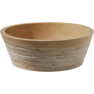 LAVOAR DIN TRAVERTIN LIGHT AC L15 - 42X15 cm, rotund, finisaj exterior cioplit și șlefuit, interior chituit, montaj pe blat, culoare bej deschis.