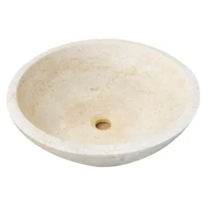 LAVOAR DIN TRAVERTIN LIGHT AC2 - 42X15 cm, finisaj mat, bej deschis, interior chituit cu praf de travertin în aceeași nuanță naturală bej deschis, montaj pe blat.