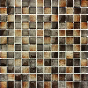 MOZAIC PE PLASA ML055RL - 30X30 cm, pe plasa, în nuanțe de maro, bronz și cupru, finisaj lucios, montaj interior/exterior, ideal pentru decorarea pereților.