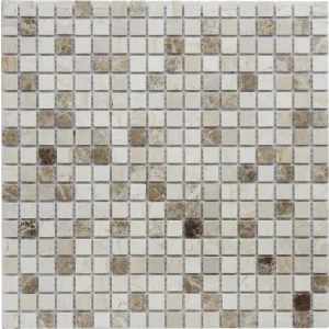 MOZAIC PE PLASA AGOR41P21 - 30.5X30.5 cm, din marmură naturală în nuanțe mixte de crem, bej și maro, ideal pentru placări interioare și exterioare cu aspect elegant și natural.