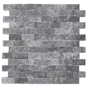 MOZAIC DIN MARMURA DARK GREY PE PLASA - 29.5x30 cm, grosime variabila 1.5-1.8 cm, gri închis, finisaj split face (scapitat), montat pe plasă, ideal pentru pereți interiori și exteriori cu aspect contemporan.