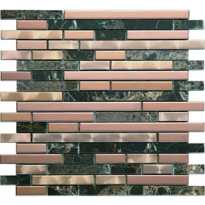 MOZAIC PE PLASA MM058 - 30X30.5 cm, realizat din marmură și metal, în nuanțe de roz cupru și maro închis, cu finisaj lucios, ideal pentru decoruri interioare rafinate.