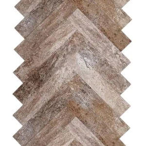 TRAVERTIN NOCHE - 12X60X1.2 cm, cu finisaj periat (brushed), nechituit și textură wavy (ondulata), ideal pentru placări interioare și exterioare cu un aspect modern-rustic, natural și tridimensional.