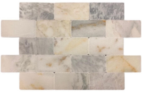 MARMURA MUGLA WHITE - 7.5x15x1 cm, alb natural cu nuanțe gri, finisaj antichizat, tumbled, pentru interior si exterior.