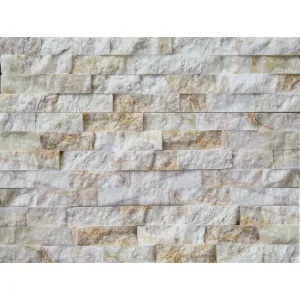 PIATRA NATURALA M1916 STM16BR - 15X60 cm, marmura Onyx, alb cu insertii crem si bej galbui, perfectă pentru decoruri elegante si rustice, interioare și exterioare.