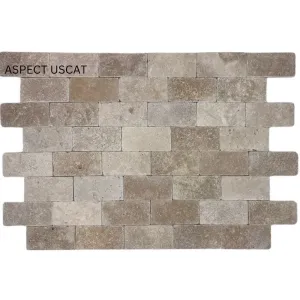 TRAVERTIN NOCHE - 7.6X15.2X1 cm, cu finisaj tumbled (antichizat), disponibil în nuanțe variate de maro și gri, ideal pentru proiecte decorative interioare și exterioare cu aspect rustic.