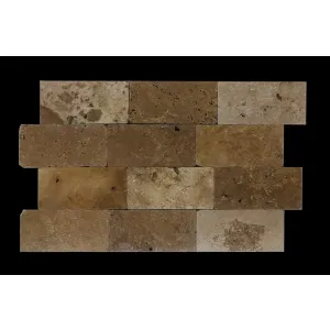 TRAVERTIN NOCHE ANTIQUE MIX - 15.2X30.5X1 cm, finisaj antichizat (tumbled), în nuanțe variate de maro, ideal pentru amenajări rustice și mediteraneene.