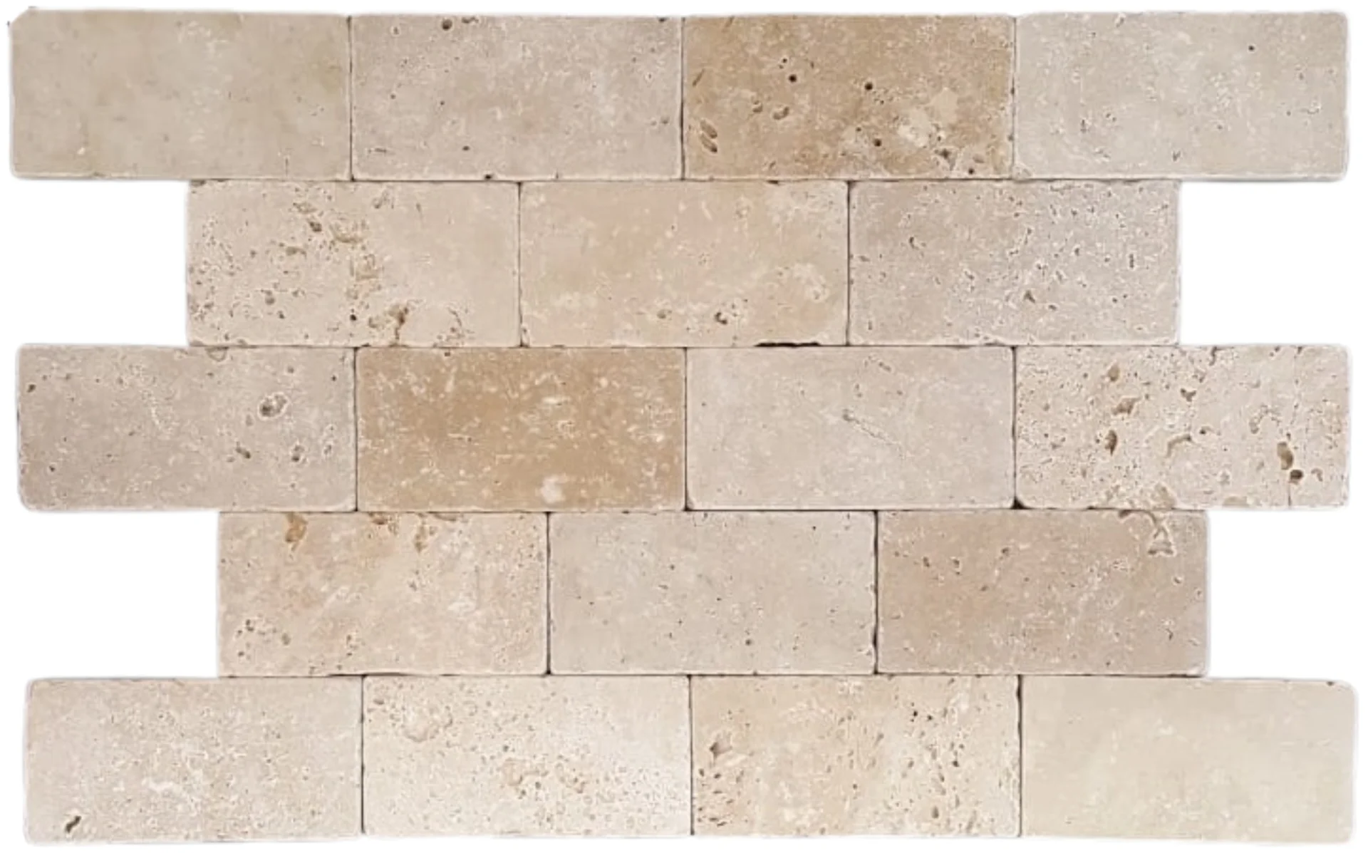 Travertin Light 7,5x15 cm &ndash; finisaj antichizat tumbled &icirc;n nuanțe calde de crem și bej