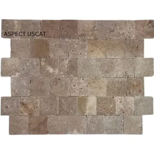 TRAVERTIN NOCHE - 10X10X1 cm cm, finisaj tumbled, cu suprafață nechituită și textură naturala, ideal pentru amenajări interioare și exterioare în stil rustic sau mediteranean.