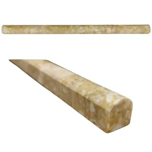 PROFIL CAPUCCINO BULLNOSE - 1.9X30.5 cm, finisaj semi-lucios și margine rotunjită (bullnose). Realizat din marmura naturala, în nuanțe calde de bej cappuccino cu vene naturale crem, galben și accente maro deschis.