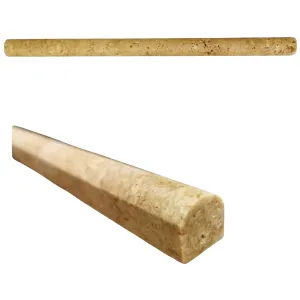 PROFIL DIN TRAVERTIN NOCE BULLNOSE - 1.9X30.5 cm, finisaj mat, nechituit, nuanțe calde de maro mediu și bej natural, ideal pentru borduri și rame în amenajări clasice sau rustice.