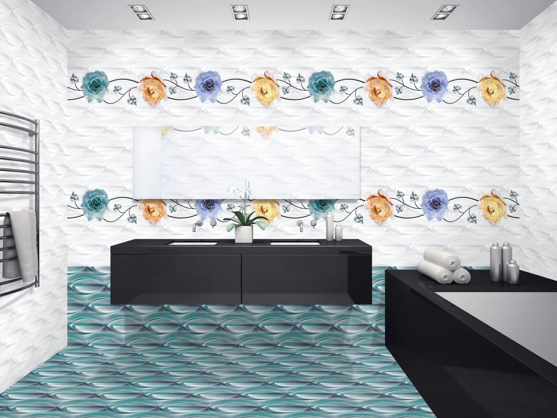 FAIANTA BOWL AQUA HL - 25X75 cm, ceramica glazurată, rectificata, lucioasă, aspect floral multicolor, ideală pentru interioare elegante.