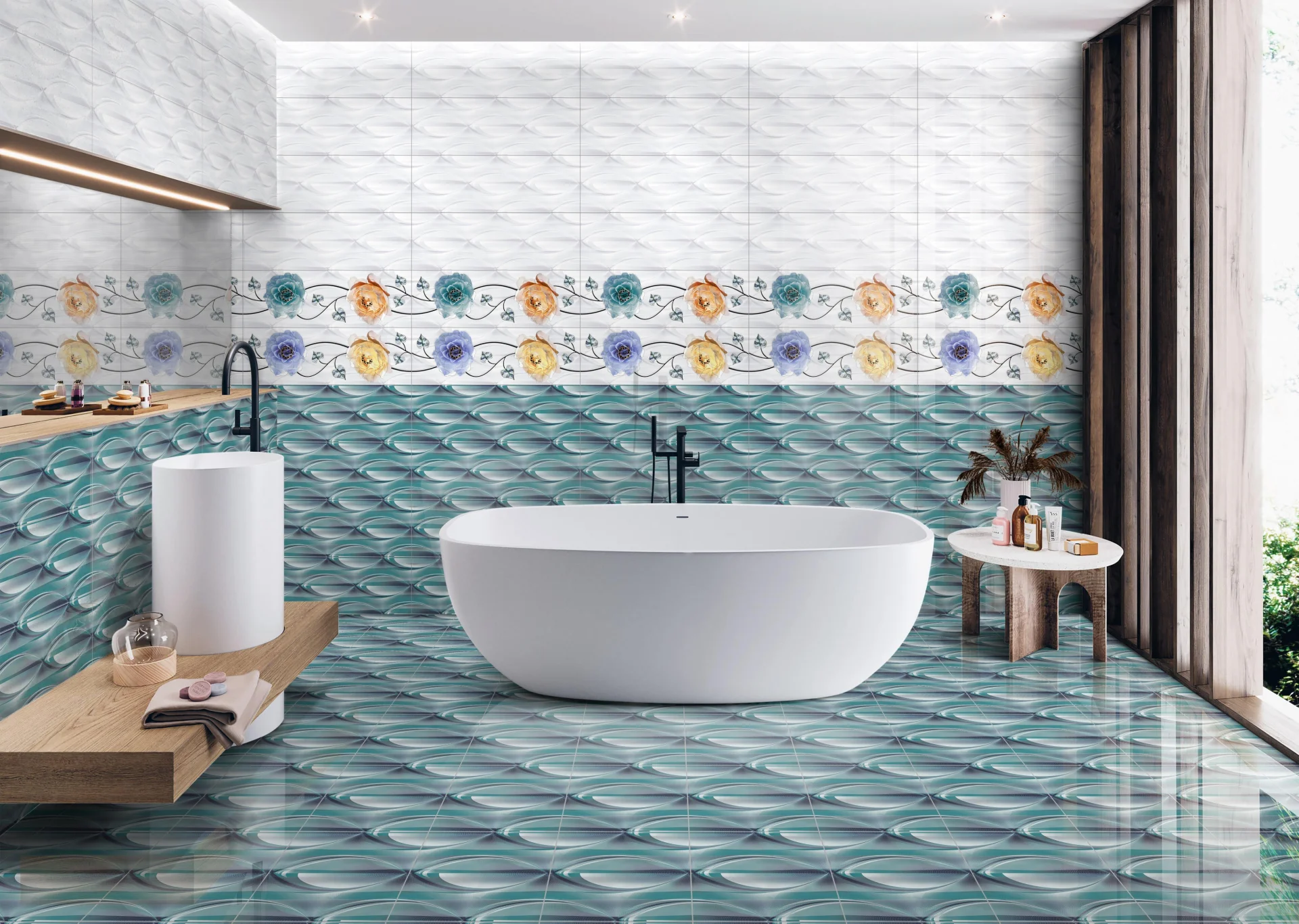 FAIANTA BOWL AQUA HL - 25X75 cm, ceramica glazurată, rectificata, lucioasă, aspect floral multicolor, ideală pentru interioare elegante.