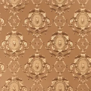 Tapet GOLD OPULENCE G096702 – 53x1000 cm (5.3 m²/ rola), PVC, lavabil, decor baroc auriu cu efect embosat pe fundal bronz satinat. 