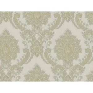 Tapet SYLVIA 826106 – 70x1000 cm (7 m²/ rola), PVC, lavabil, model clasic damask elegant, în nuanțe de crem și bej.