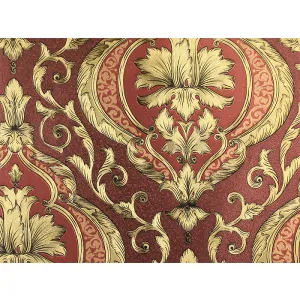 Tapet GOLDEN 66330 – 53x1000 cm (5.3 m²/ rola), PVC, lavabil, model baroc vișiniu cu auriu, ideal pentru interioare clasice. 