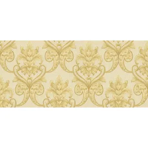 Tapet VANESSA GK 863803 – 70x1000 cm (7 m²/ rolă), model baroc elegant cu ornament auriu pe fundal crem deschis. 