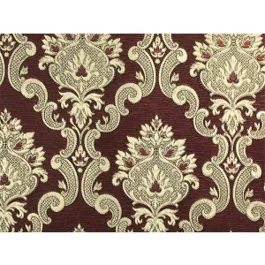 Tapet GOLDEN 13802 – 53x1000 cm (5.3 m²/ rola), PVC, lavabil, model damasc baroc vișiniu-auriu, elegant, ideal pentru interioare clasice și spații sofisticate.