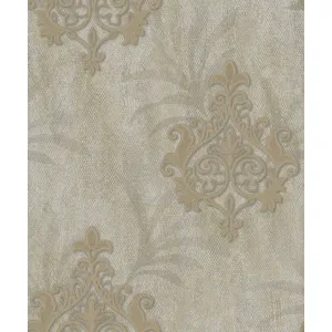 Tapet CORONA NPP482402 – 53x1000 cm (5.3 m²/ rola), PVC, lavabil, model baroc în tonuri calde de crem și auriu, cu textură embosată și efect elegant.