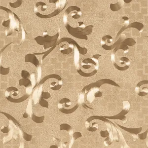 TAPET PVC GOLD OPULENCE G1-920-01 - 53X1000 cm, cu aspect satinat lucios, finisaj embosat, model baroc cu arabescuri aurii satinat-lucioase pe fundal texturat auriu, stil clasic-luxury.