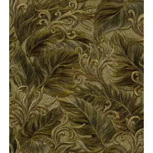 Tapet SCARLETT GK 87645 – 70x1000 cm (7 m²/ rolă), PVC, lavabil, design tropical sofisticat, cu frunze mari în nuanțe de verde închis și auriu. 