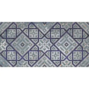 FAIANTA G CIAZ AQUA HL-02 - 30X60 cm, ceramica glazurata, rectificata, finisaj glue, aspect cu model geometric inspirat din mozaicuri orientale, în nuanțe de albastru petrol, bleumarin și gri.