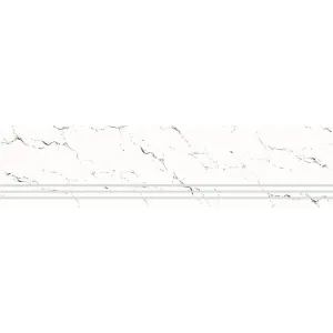 TREAPTA GRESIE CARGO WHITE - 30X120 cm, porțelanată, glazurata, rectificata, cu finisaj lucios și design elegant alb cu vene gri, ideală pentru scări interioare sau exterioare.