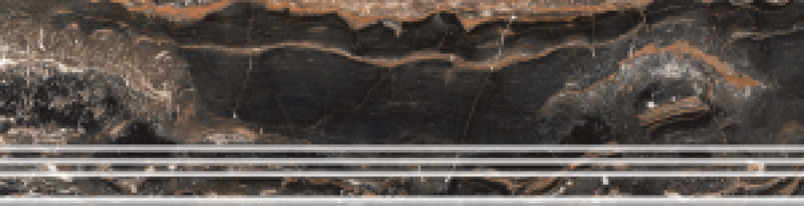 TREAPTA GRESIE GALAXY BLACK HG - 30X120 cm, porțelanată, rectificata, glazurata, cu finisaj super lucios high-glossy, elegantă și durabilă, in nuante de negru, maro, cupru si alb, ideală pentru spații interioare si exterioare acoperite.