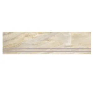 TREAPTA GRESIE OMEGA GREEN - 30X120 cm, portelanata, glazurata, lucioasa, rectificata, interior si exterior, aspect de piatra naturala in nuante de crem si gri.