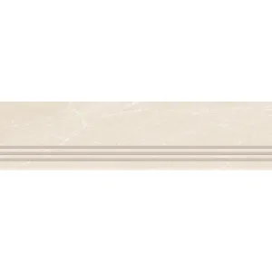 TREAPTA GRESIE RIVERSTONE BIANCO GRANDE - 29.5X120 cm, portelanata, glazurata, în nuanțe deschise de alb-crem cu venaturi subtile bej-gri, finisaj mat și textură Rustic Punch, ideală pentru spații interioare și exterioare.