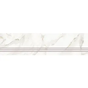 TREAPTA GRESIE SAHARA GREEN - 120X30 cm, portelanata, glazurata, lucioasa, rectificata, interior-exterior, aspect de marmura alba cu insertii crem si maronii.