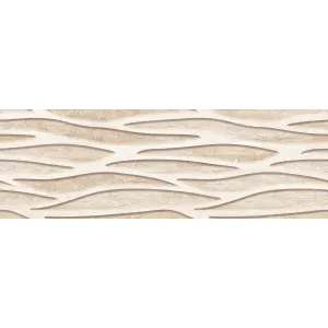 FAIANTA AC-12353 HL3 - 25X75 cm, ceramica glazurata, rectificata, lucioasa, cu model ondulat în relief, efect travertin bej, accent sofisticat pentru spații interioare elegante.