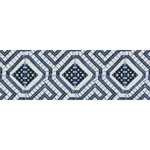 FAIANTA ETHAN BLUE DECOR - 25X75 cm, ceramica glazurata, rectificata, mată, finisaj in relief, imprimeu alb-albastru geometric, gen mosaic, stil etnic modern.
